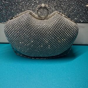 Silver ring diamond Cristal stone Evening Clutch purse